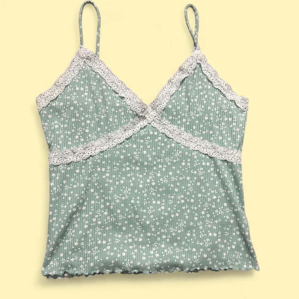 Women's Green Lace Trim Top